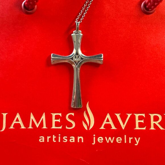 Retired Large James Avery Sterling Silver Serenity Descending Dove Cross 2.75”